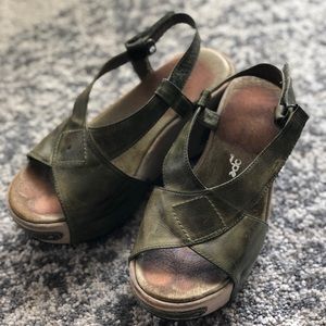 Green leather wedges